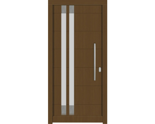Haustür DW27 Kiefer/Eiche S52-Zeder 1000x2100 mm DIN Rechts (nach innen öffnend) Moderne Haustür aus Holz mit Glaseinsatz und Edelstahlgriff