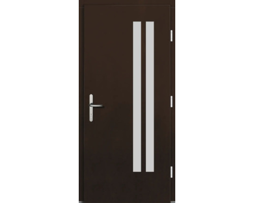 Braune Innentür mit zwei Glasstreifen und Türgriff