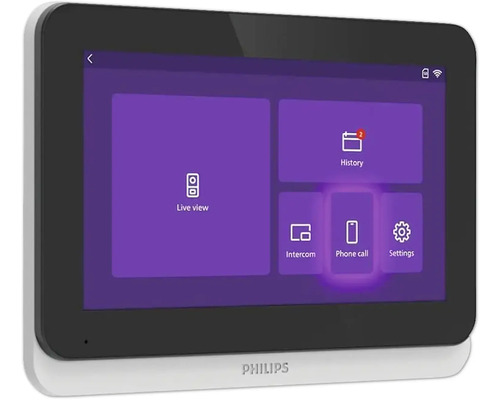 Philips Display mit Benutzeroberfläche für Live-Ansicht, Verlauf, Intercom, Telefonanruf und Einstellungen