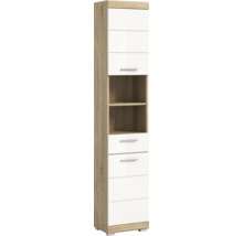 Hochschrank mit Tür, Schubladen und offenen Fächern