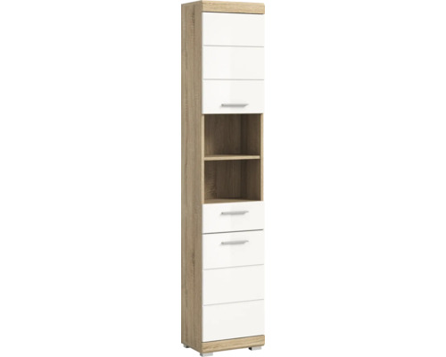 Xonox.home Hochschrank Lambada BxHxT 37 x 191 cm x 31 cm Frontfarbe weiß hochglanz / Korpus Eiche Hochschrank mit Tür, Schubladen und offenen Fächern
