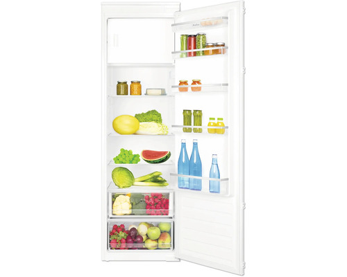 Kühlschrank mit Gefrierfach Amica EKSS 367 210 BxHxT 56 x 178 x 55 cm Geöffneter Kühlschrank gefüllt mit Lebensmitteln.