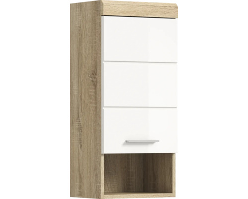 Xonox.home Hängeschrank Lambada BxHxT 37 x 79 cm x 24 cm Frontfarbe weiß hochglanz / Korpus Eiche Hochschrank mit drei Schubladen, einer Tür und einem offenen Fach