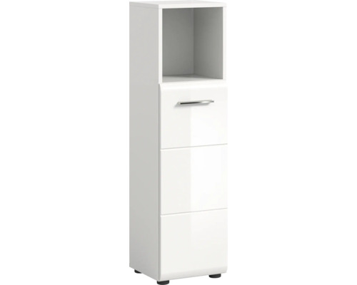 Xonox.home Midischrank Ice BxHxT 30 x 110 cm x 30 cm Frontfarbe weiß hochglanz Weißer Badezimmerschrank mit drei Schubladen und offenem Fach