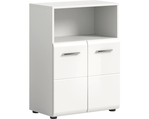 Xonox.home Unterschrank Ice BxHxT 60 x 80 cm x 30 cm Frontfarbe weiß hochglanz Weißes Sideboard mit offenem Fach und vier Schubladen