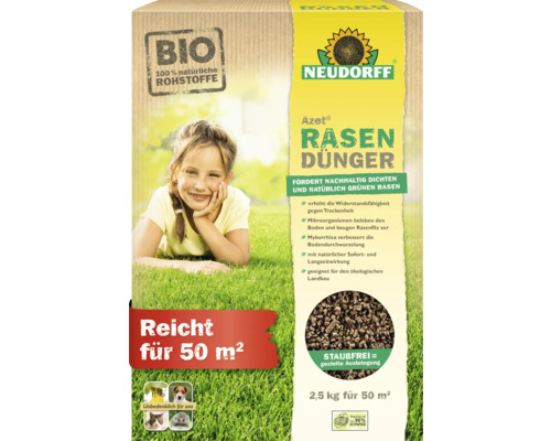 Azet Rasendünger Neudorff 2,5 kg 50 m organischer Dünger Neudorff Azet Rasendünger für 50 Quadratmeter