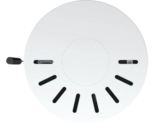 Runder Rauchmelder mit Testknopf und Lüftungsschlitzen