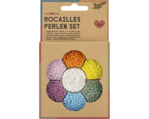 Rocaille Perlen Set mit verschiedenen Farben in einer Verpackung