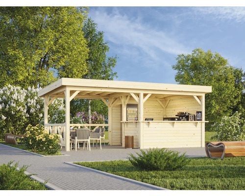 Pavillon Palmako Lenna 16,6 m² Set 310 inkl. Tresen, Rückwand und Geländer 588 x 300 cm natur