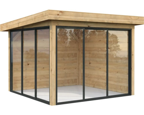 Pavillon Palmako Lenna Slide 8,3 m² Set 401 300 x 300 cm tauchimprägniert braun Holzgartenhaus mit Glaselementen