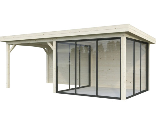 Holzgartenhaus mit Glasschiebetüren