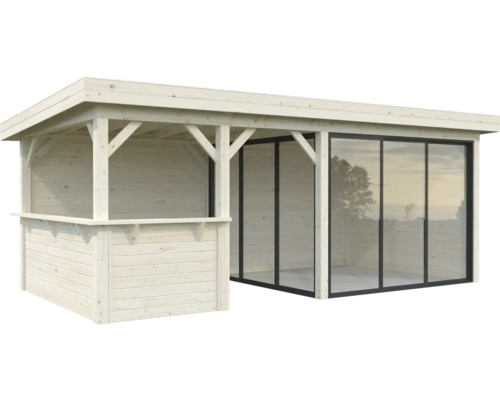 Pavillon Palmako Lenna Slide Plus 16,6 m² Set 707 588 x 300 cm tauchimprägniert Gartenhaus mit Holzverkleidung und Schiebefenstern
