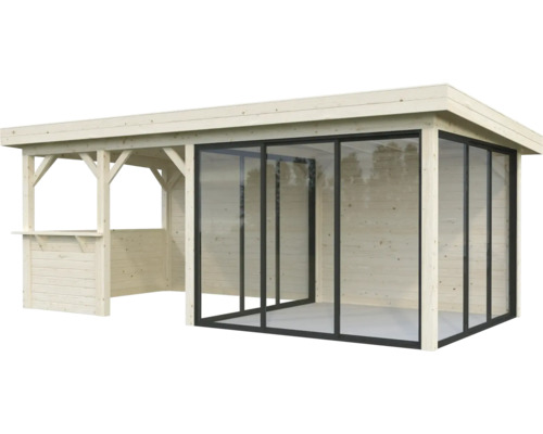 Pavillon Palmako Lenna Slide Plus 16,6 m² Set 708 588 x 300 cm tauchimprägniert Holzgartenhaus mit Glasschiebetüren