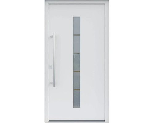 ARON HaustürBasic 3111 Aluminium-Kunststoff-Verbund RAL 9016 verkehrsweiß 1000x2100 mm einseitig flügelüberdeckend DIN Links inkl.Stoßgriffset,Innendrücker in Edelstahl,Profilzylinder mit 3 Schlüsseln