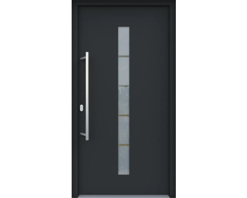 ARON HaustürBasic 3111 Aluminium-Kunststoff-Verbund RAL 7016 anthrazitgrau 1100x2100 mm einseitig flügelüberdeckend DIN Links inkl.Stoßgriffset,Innendrücker in Edelstahl,Profilzylinder mit 3 Schlüsseln Haustür mit Glaseinsatz und Stangengriff