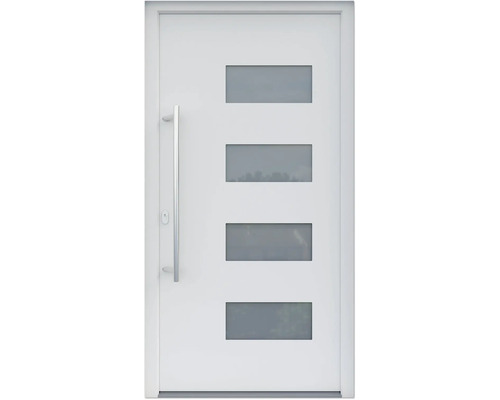 ARON HaustürBasic 3121 Aluminium-Kunststoff-Verbund RAL 9016 verkehrsweiß 1000x2100 mm einseitig flügelüberdeckend DIN Links inkl.Stoßgriffset,Innendrücker in Edelstahl,Profilzylinder mit 3 Schlüsseln