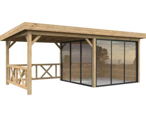 Pavillon Palmako Lenna Slide 16,6 m² Set 403 inkl. Geländer 588 x 300 cm tauchimprägniert braun