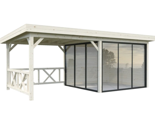 Holzpavillon mit Glasfront für den Garten