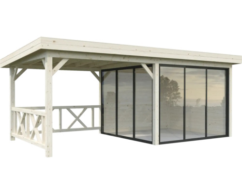 Überdachter Pavillon mit Glasschiebewand