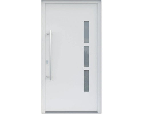 ARON HaustürBasic 3131 Aluminium-Kunststoff-Verbund RAL 9016 verkehrsweiß 1000x2100 mm einseitig flügelüberdeckend DIN Links inkl.Stoßgriffset,Innendrücker in Edelstahl,Profilzylinder mit 3 Schlüsseln