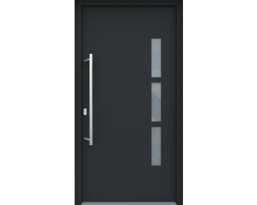 ARON HaustürBasic 3131 Aluminium-Kunststoff-Verbund RAL 7016 anthrazitgrau 1000x2000 mm einseitig flügelüberdeckend DIN Links inkl.Stoßgriffset,Innendrücker in Edelstahl,Profilzylinder mit 3 Schlüsseln