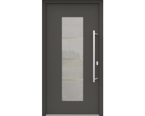 ARON HaustürARON 3141 Aluminium-Kunststoff-Verbund RAL 7016 anthrazitgrau 1000x2000 mm einseitig flügelüberdeckend DIN Rechts inkl.Stoßgriffset,Innendrücker in Edelstahl,Profilzylinder mit 3 Schlüsseln Haustür mit Glaseinsatz und Griff