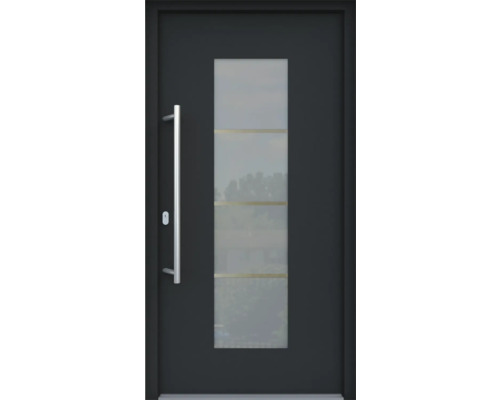 ARON HaustürARON 3141 Aluminium-Kunststoff-Verbund RAL 7016 anthrazitgrau 1000x2100 mm einseitig flügelüberdeckend DIN Links inkl.Stoßgriffset,Innendrücker in Edelstahl,Profilzylinder mit 3 Schlüsseln