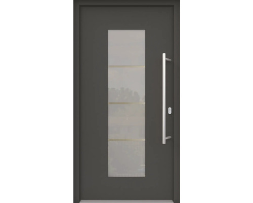 ARON HaustürARON 3141 Aluminium-Kunststoff-Verbund RAL 7016 anthrazitgrau 1100x2100 mm einseitig flügelüberdeckend DIN Rechts inkl.Stoßgriffset,Innendrücker in Edelstahl,Profilzylinder mit 3 Schlüsseln Haustür mit Glaseinsatz und Edelstahlgriff
