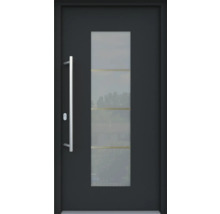 ARON HaustürARON 3141 Aluminium-Kunststoff-Verbund RAL 7016 anthrazitgrau 1100x2100 mm einseitig flügelüberdeckend DIN Links inkl.Stoßgriffset,Innendrücker in Edelstahl,Profilzylinder mit 3 Schlüsseln