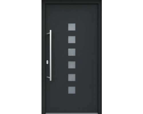 ARON HaustürARON 3151 Aluminium-Kunststoff-Verbund RAL 7016 anthrazitgrau 1000x2100 mm einseitig flügelüberdeckend DIN Links inkl.Stoßgriffset,Innendrücker in Edelstahl,Profilzylinder mit 3 Schlüsseln