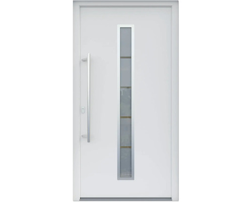 ARON HaustürARON 3161 Aluminium-Kunststoff-Verbund RAL 9016 verkehrsweiß 1000x2100 mm einseitig flügelüberdeckend DIN Links inkl.Stoßgriffset,Innendrücker in Edelstahl,Profilzylinder mit 3 Schlüsseln