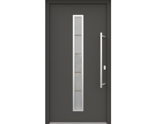 ARON HaustürARON 3161 Aluminium-Kunststoff-Verbund RAL 7016 anthrazitgrau 1000x2000 mm einseitig flügelüberdeckend DIN Rechts inkl.Stoßgriffset,Innendrücker in Edelstahl,Profilzylinder mit 3 Schlüsseln Haustür mit Glaseinsatz und Griff