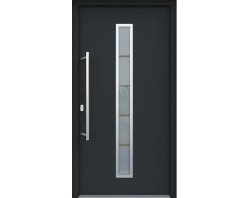 ARON HaustürARON 3161 Aluminium-Kunststoff-Verbund RAL 7016 anthrazitgrau 1000x2000 mm einseitig flügelüberdeckend DIN Links inkl.Stoßgriffset,Innendrücker in Edelstahl,Profilzylinder mit 3 Schlüsseln Haustür mit Glaseinsatz und Griffstange
