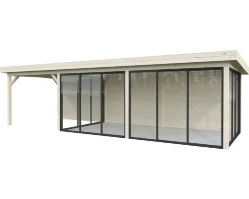 Pavillon Palmako Lenna Slide 24,9 m² Set 418 876 x 300 cm tauchimprägniert Holz Gartenhaus mit Schiebetüren