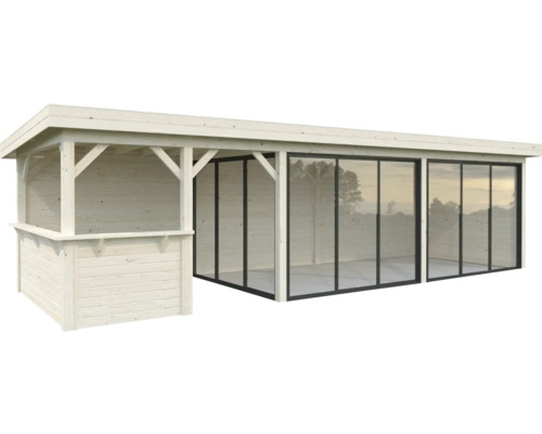 Pavillon Palmako Lenna Slide 24,9 m² Set 419 876 x 300 cm tauchimprägniert Holzgartenhaus mit Schiebefenstern
