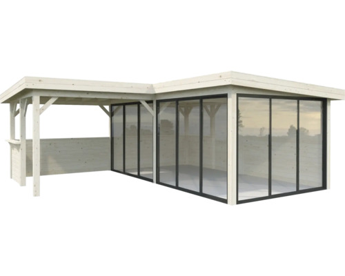 Pavillon Palmako Lenna Slide 24,9 m² Set 423 588 x 588 cm tauchimprägniert Gartenpavillon aus Holz mit Glasschiebetüren.