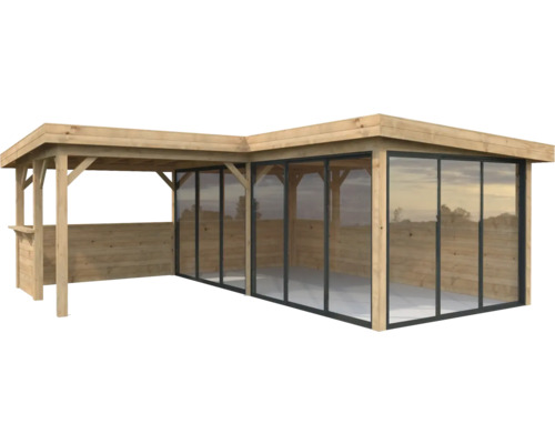 Pavillon Palmako Lenna Slide Plus 24,9 m² Set 723 588 x 588 cm tauchimprägniert braun