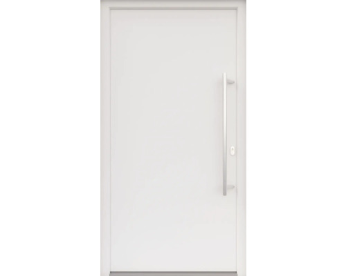 ARON HaustürBasic 3101 Aluminium-Kunststoff-Verbund RAL 9016 verkehrsweiß 1100x2100 mm beidseitig flügelüberdeckend DIN Rechts inkl.Stoßgriffset,Innendrücker in Edelstahl,Profilzylinder mit 3 Schlüsseln Weiße Eingangstür mit Edelstahlgriff