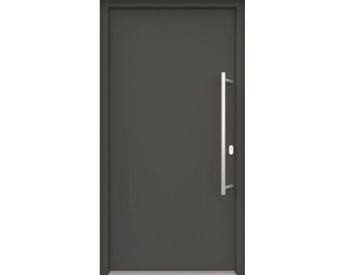 ARON HaustürBasic 3101 Aluminium-Kunststoff-Verbund RAL 7016 anthrazitgrau 1000x2000 mm beidseitig flügelüberdeckend DIN Rechts inkl.Stoßgriffset,Innendrücker in Edelstahl,Profilzylinder mit 3 Schlüsseln Graue Haustür mit Edelstahlgriff