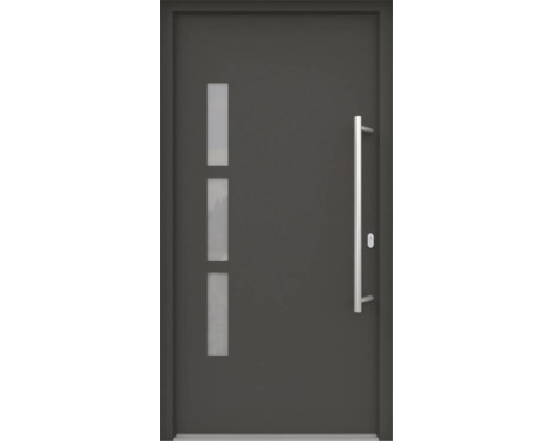 ARON HaustürBasic 3131 Aluminium-Kunststoff-Verbund RAL 7016 anthrazitgrau 1000x2100 mm beidseitig flügelüberdeckend DIN Rechts inkl.Stoßgriffset,Innendrücker in Edelstahl,Profilzylinder mit 3 Schlüsseln Haustür mit Glaseinsätzen und Stangengriff