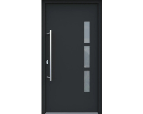 ARON HaustürBasic 3131 Aluminium-Kunststoff-Verbund RAL 7016 anthrazitgrau 1100x2100 mm beidseitig flügelüberdeckend DIN Links inkl.Stoßgriffset,Innendrücker in Edelstahl,Profilzylinder mit 3 Schlüsseln Moderne Haustür mit Fenster und Griff