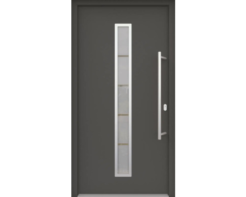 ARON HaustürARON 3161 Aluminium-Kunststoff-Verbund RAL 7016 anthrazitgrau 1000x2000 mm beidseitig flügelüberdeckend DIN Rechts inkl.Stoßgriffset,Innendrücker in Edelstahl,Profilzylinder mit 3 Schlüsseln Haustür mit Glasausschnitt und Griffstange