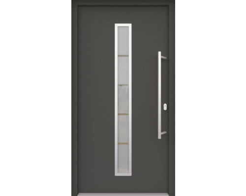 ARON HaustürARON 3161 Aluminium-Kunststoff-Verbund RAL 7016 anthrazitgrau 1000x2100 mm beidseitig flügelüberdeckend DIN Rechts inkl.Stoßgriffset,Innendrücker in Edelstahl,Profilzylinder mit 3 Schlüsseln Haustür mit Glaseinsatz und Stangengriff