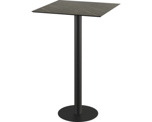 Stehtisch mit quadratischer Tischplatte und zentralem Fuß