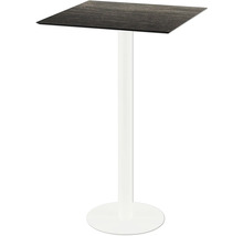 Stehtisch mit quadratischer Tischplatte und zentralem Fuß