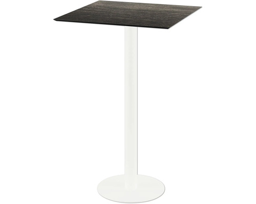 Stehtisch mit quadratischer Tischplatte und zentralem Fuß