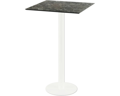 Stehtisch mit quadratischer Tischplatte und zentralem Fuß