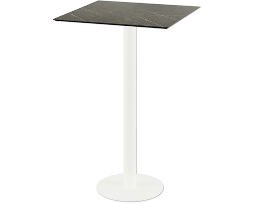 Stehtisch mit quadratischer Tischplatte und zentralem Fuß