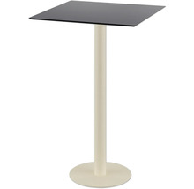 Stehtisch mit quadratischer Tischplatte und zentralem Standfuß