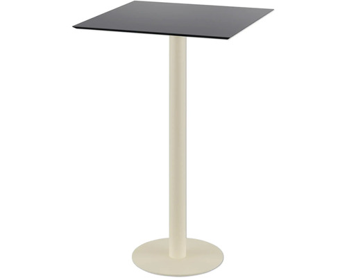 Stehtisch mit quadratischer Tischplatte und zentralem Standfuß